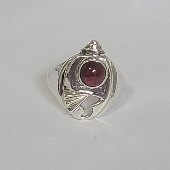 Vintage Boho Unique Weird Chunky Red Purple Cabochon Stone Sterling Silver Ring - Picture 8 of 15